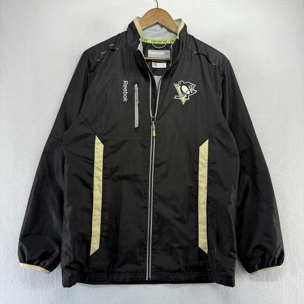 Pittsburgh Penguins Jacket men's Small Black Reebok Center Ice Windbreaker Logo
